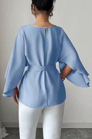 Belted Batwing Sleeve Blouse