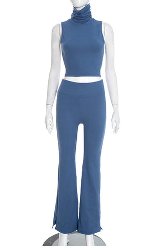 High-Neck Crop Top and Flared Pants Set