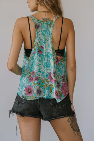 Printed Tank Top with Asymmetrical Hem