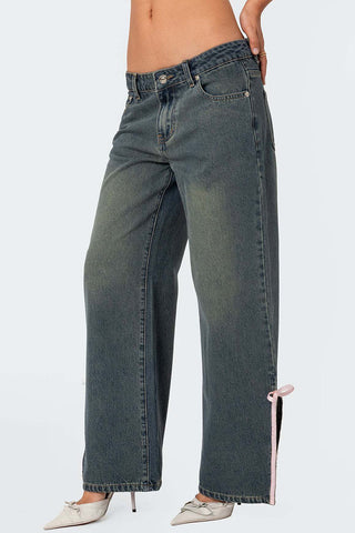 Wide-Leg Denim Jeans with Side Slits