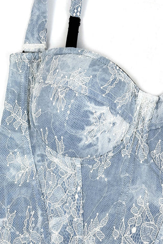 Lace-Overlay Denim Bustier Top