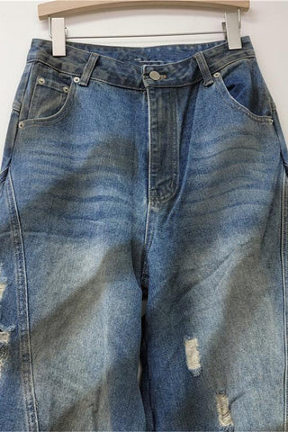 Distressed Wide-Leg Denim Jeans