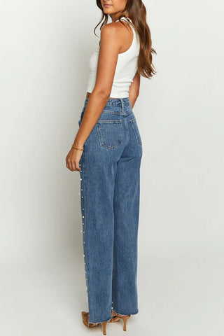 Pearl Embellished Straight Leg Jeans