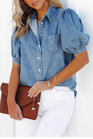 Puff Sleeve Button-Front Shirt