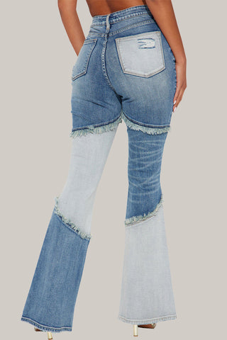 Distressed Flare Denim Jeans
