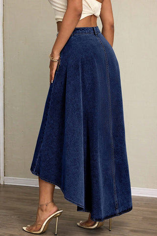 High-Slit Denim Skirt