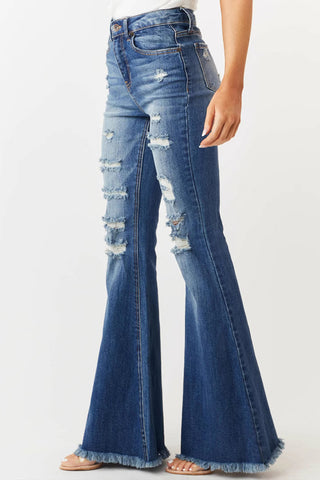 Distressed Flare Jeans with Frayed Hem