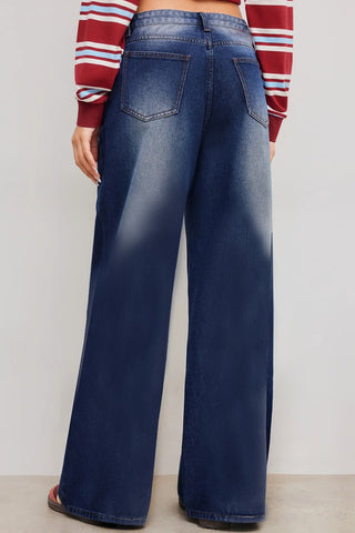 Distressed Wide-Leg Straight Jeans
