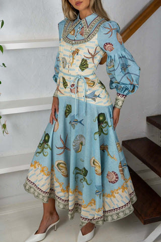 Ocean-Inspired Print Casual Dress
