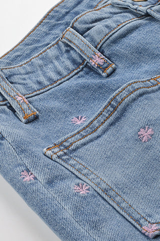 Patterned Button-Front Straight Jeans