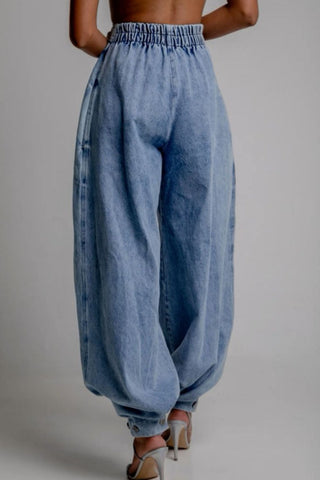 High-Waisted Wide-Leg Denim Pants