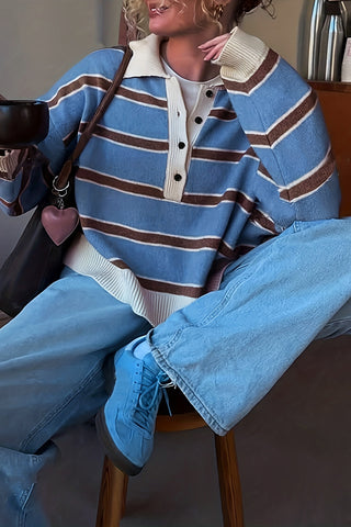 Striped Button-Collar Sweater