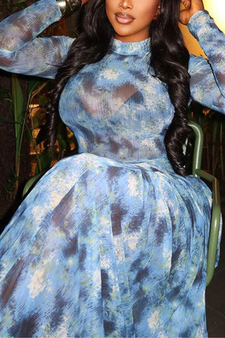 Long-Sleeve Printed Maxi Dress