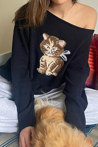 Off-Shoulder Animal Print Sweater