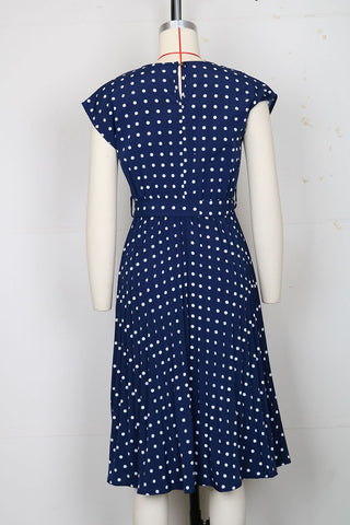Polka Dot Tie-Waist Casual Dress
