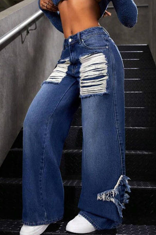 Distressed Wide-Leg Jeans