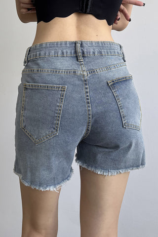 Rhinestone-Studded Denim Casual Shorts