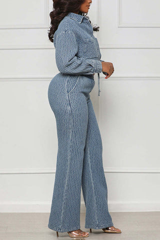 Textured Drawstring Waist Pants Set
