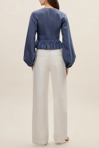 Ruffle Trim V-Neck Blouse