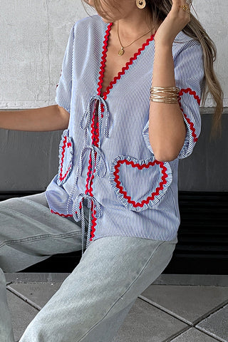 Heart Accent Tie-Front Blouse