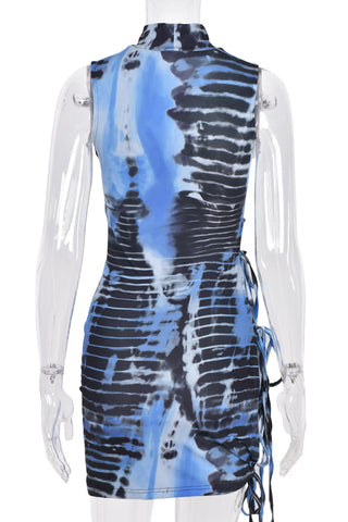 Swirled Pattern Mock Neck Mini Dress