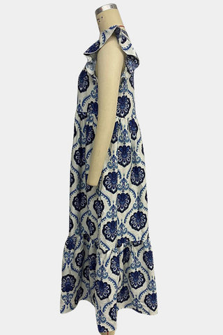 Floral-Print Ruffle Sleeve Casual Dress