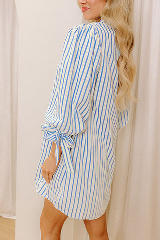 Stripe Notched Neck Shift Mini Dress