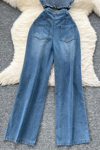 Strapless Distressed Denim Jumpsuit