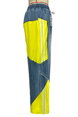 Colorblock Wide-Leg Denim Pants