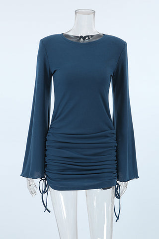 Bell-Sleeve Ruched Casual Dress