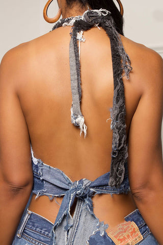 Distressed Denim Halter Top
