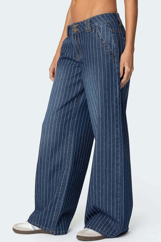 Pinstripe Wide-Leg Denim Jeans