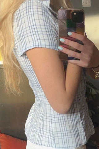 Checkered Button-Front T-Shirt