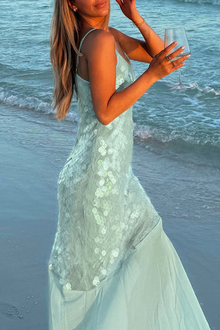 Sequined Overlay Evening Dress