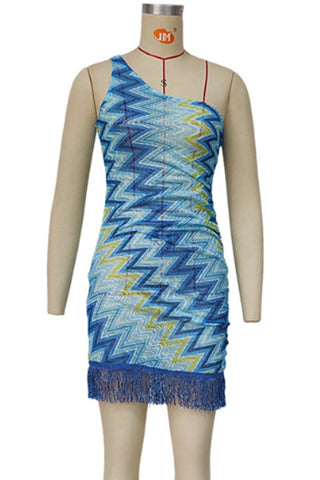 One-Shoulder Fringe Hem Mini Dress