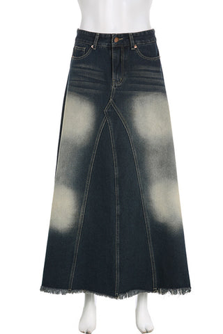 Flared Denim Skirt with Frayed Hem