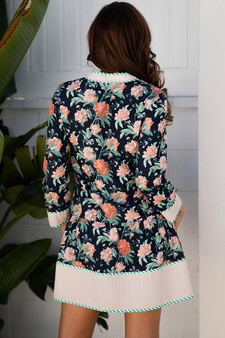Floral Print V Neck Mini Dress