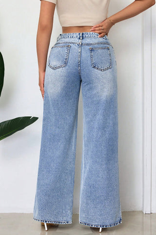Wide-Leg Slit Denim Jeans