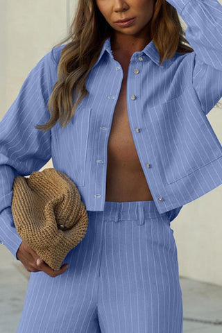 Striped Button-Front Pants Set