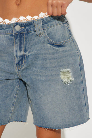 Distressed High-Waist Denim Shorts
