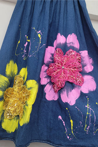 Floral-Embellished Denim Set