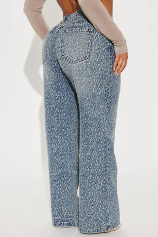 Patterned Straight-Leg Denim Jeans
