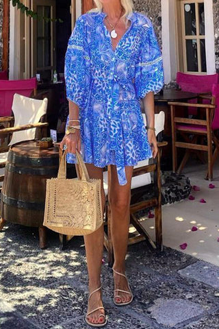 Boho Print Button-Down Mini Dress