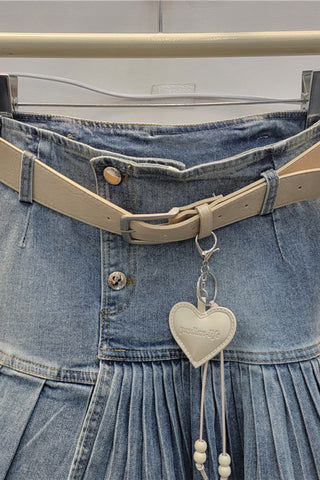 Pleated Denim Mini Skirt