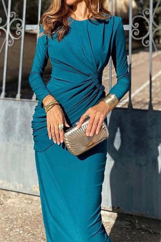 Elegant Ruched Long Sleeve Casual Dress