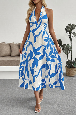 Halter Neck Printed Midi Dress