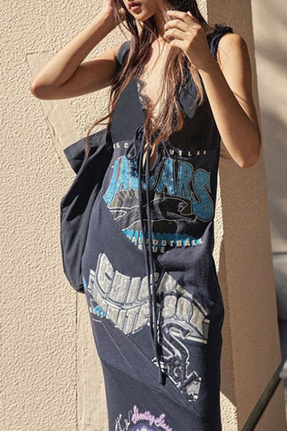 Graphic Patchwork Sleeveless Casual Dress