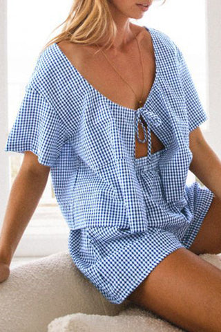 Gingham Button-Front Short Set
