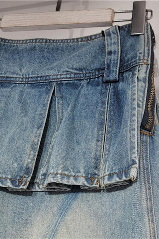 Pleated Waist Wide Leg Denim Pants