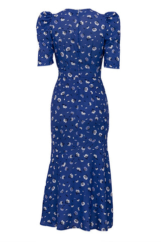 Puff Sleeve Floral Midi Dress